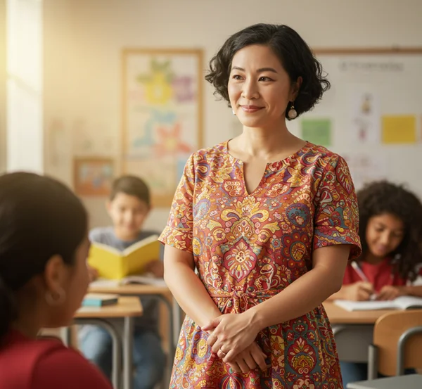 Teacher observing students for dyslexia signs in classroom.