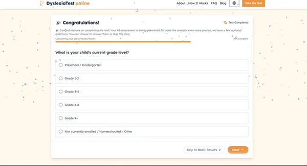 AI dyslexia test providing personalized learning insights.