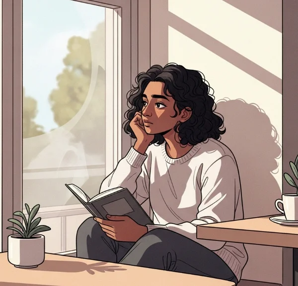 Adult reflecting thoughtfully, considering dyslexia signs.