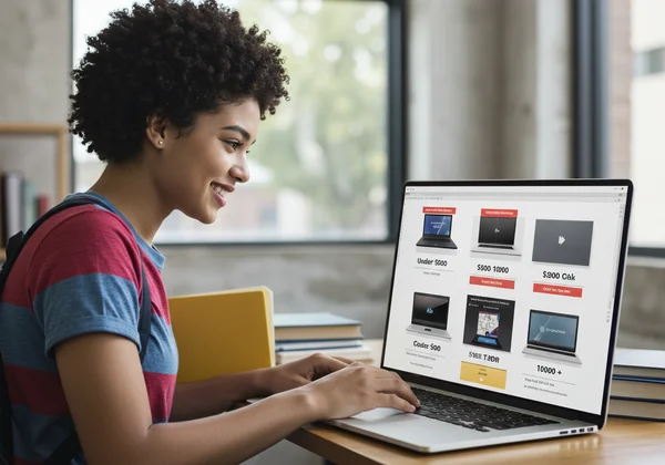 Student comparing laptop prices for different budget ranges