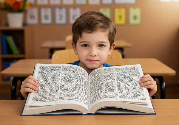 Niño luchando por leer con letras revueltas en la página