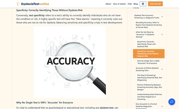 डिस्लेक्सिया परीक्षण सटीकता: स्क्रीनिंग बनाम निदान सत्य