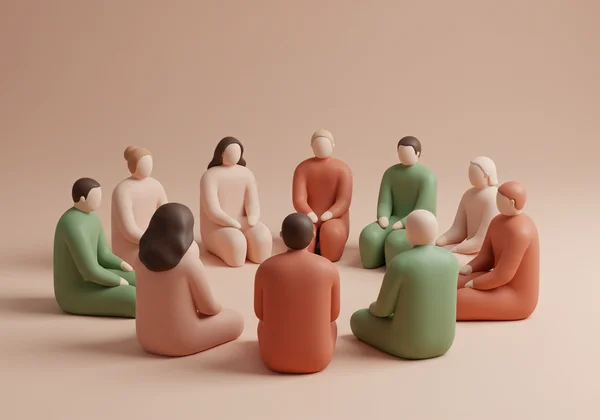 A diverse group of people talking, representing an understanding community.