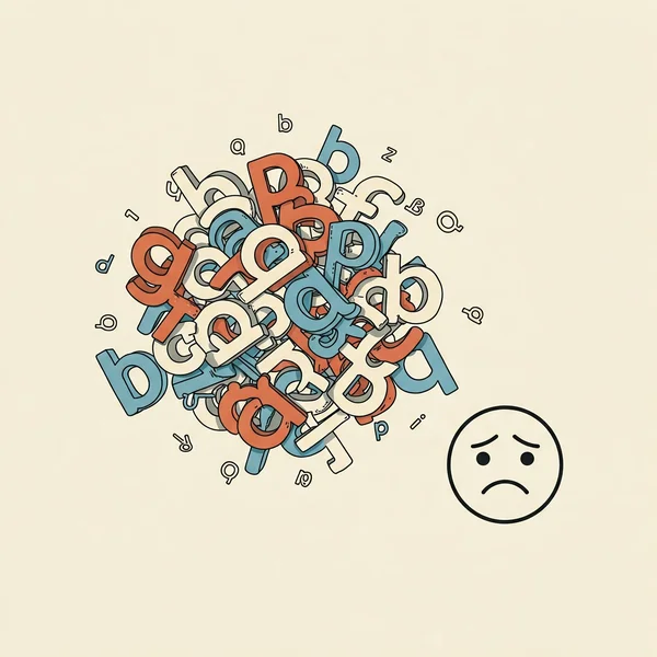Abstract depiction of dyslexia decoding challenges and errors.