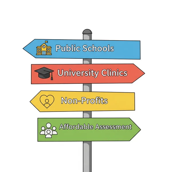 Signpost showing affordable dyslexia assessment options.