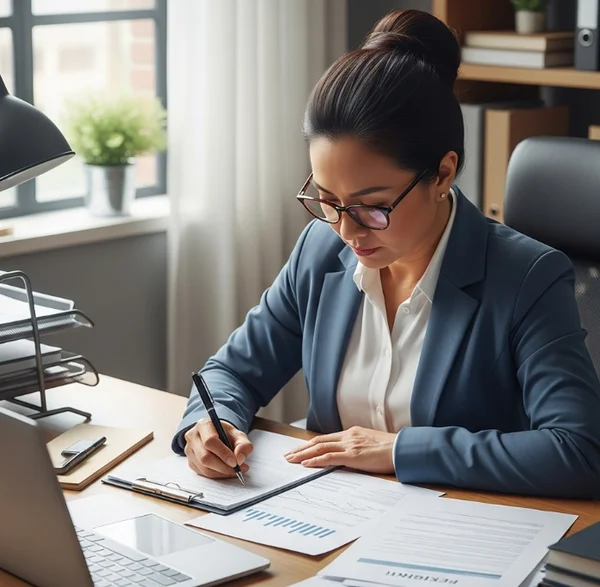 Professional writing a dyslexia assessment report.