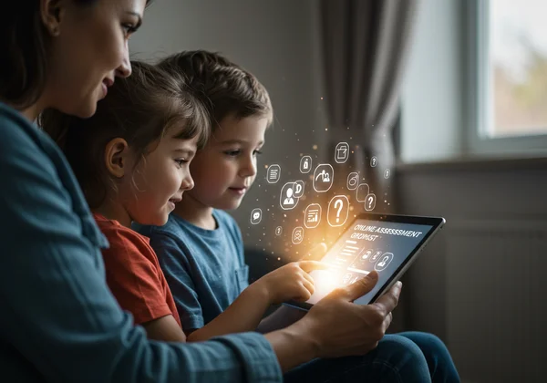 Parent and child engage with an online screening tool.