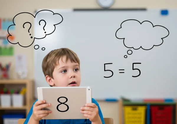 Child struggling with number sense, comparing 8 and 5