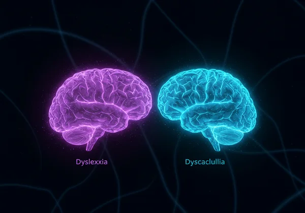 Interconnected brain areas showing dyslexia and dyscalculia overlap